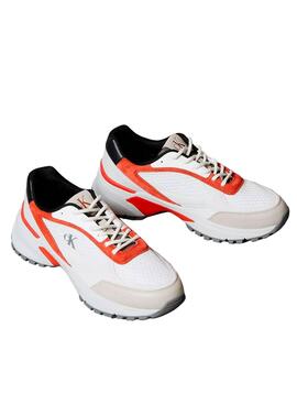 Baskets Calvin Klein Jeans Hike Runner blanc et orange pour homme