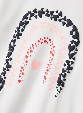 T-shirt Name It Lira blanc cœurs pour fille.