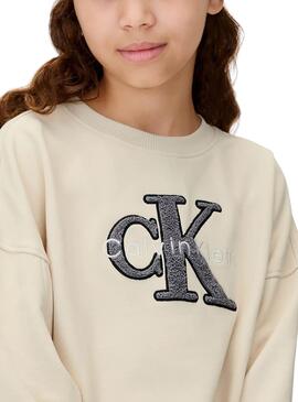 Sweat à capuche Calvin Klein Towling Monologue beige fille