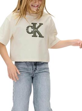 T-shirt Calvin Klein Towling Monologue Beige fille