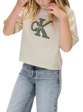 T-shirt Calvin Klein Towling Monologue Beige fille