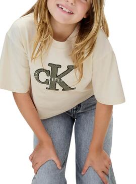 T-shirt Calvin Klein Towling Monologue Beige fille