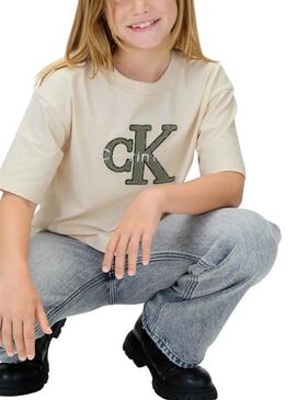 T-shirt Calvin Klein Towling Monologue Beige fille