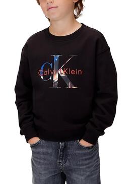 Sweat à capuche Calvin Klein avec logo photo noir pour enfant