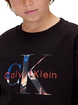 Sweat à capuche Calvin Klein avec logo photo noir pour enfant