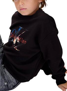 Sweat à capuche Calvin Klein avec logo photo noir pour enfant