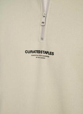 Sweat-shirt Only and Sons Curated Zip beige pour homme.