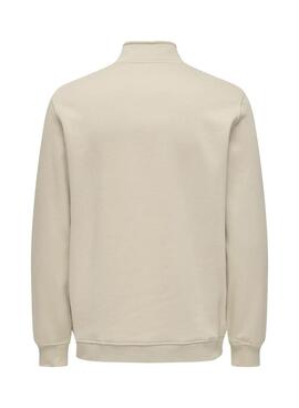 Sweat-shirt Only and Sons Curated Zip beige pour homme.