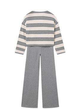 Ensemble pantalon et polo à rayures grises pour fillette de la marque Mayoral