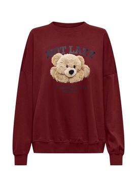 Sweat à capuche Only Bila Bear grenat pour femme