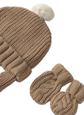Ensemble bébé marron bonnet et moufles Mayoral