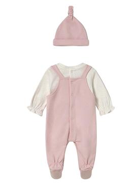 Barboteuse Mayoral combinaison et bonnet en peluche rose pour bébé