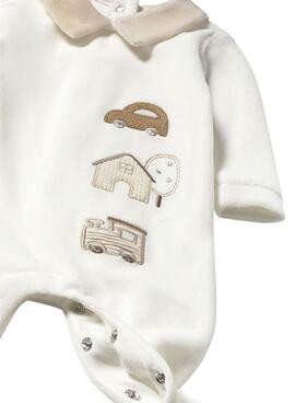 Pyjama Mayoral en velours côtelé col beige pour bébé.