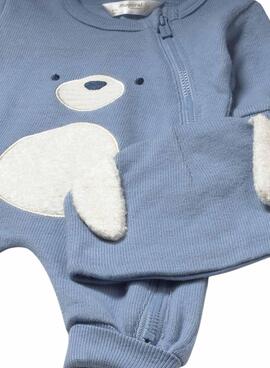 Barboteuse Mayoral ours avec bonnet bleu pour bébé