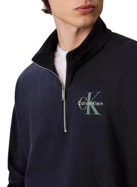 Sweat à capuche Calvin Klein Monologue zippé marine pour homme
