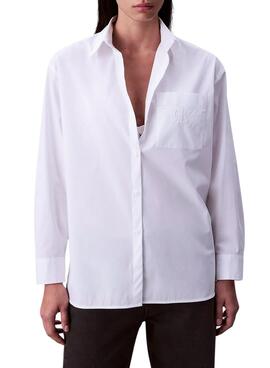 Chemise Calvin Klein Jeans en popeline blanc pour femme