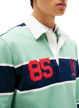Polo Tommy Jeans rugby à rayures turquoise décontracté pour homme