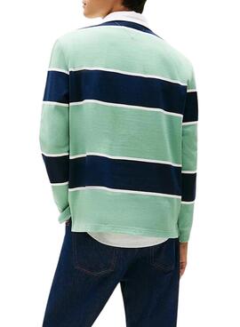 Polo Tommy Jeans rugby à rayures turquoise décontracté pour homme