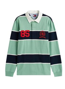 Polo Tommy Jeans rugby à rayures turquoise décontracté pour homme