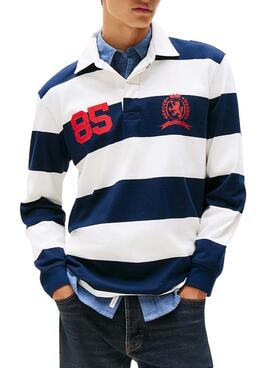 Polo Tommy Jeans rayé relaxed bleu pour homme