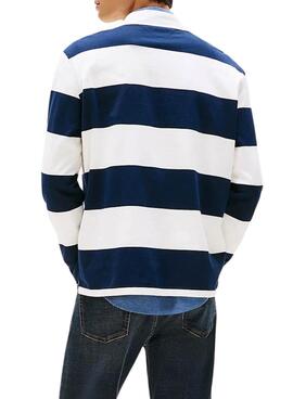 Polo Tommy Jeans rayé relaxed bleu pour homme