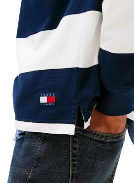 Polo Tommy Jeans rayé relaxed bleu pour homme