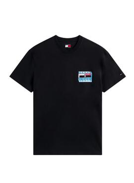 T-shirt Tommy Jeans DNA Flag noir pour homme.