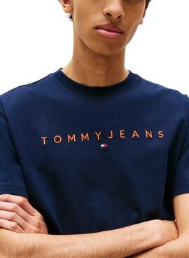 T-shirt Tommy Jeans Linear Logo marine pour homme