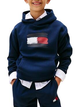 Sweat à capuche Tommy Hilfiger Flag Archive marine pour enfant