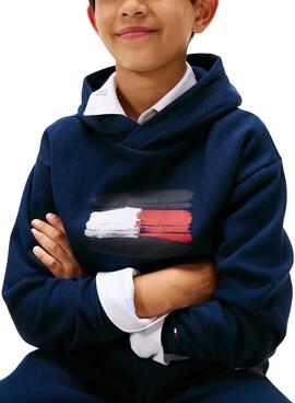 Sweat à capuche Tommy Hilfiger Flag Archive marine pour enfant