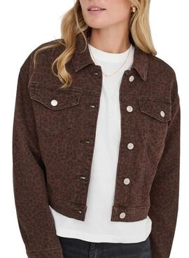 Veste en jean Only Anlie imprimé animal bordeaux.