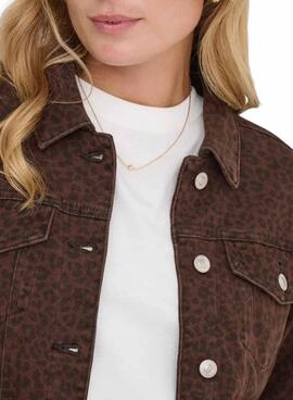 Veste en jean Only Anlie imprimé animal bordeaux.