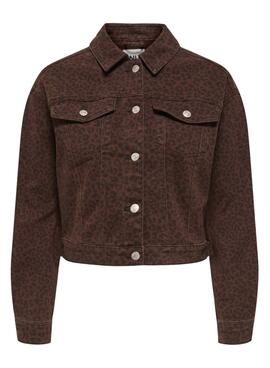 Veste en jean Only Anlie imprimé animal bordeaux.