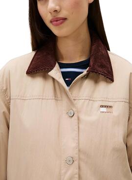 Veste Tommy Jeans Cord Collar beige pour femme.