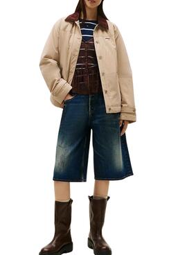 Veste Tommy Jeans Cord Collar beige pour femme.