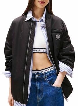 Bomber Tommy Jeans Longline noir pour femme.