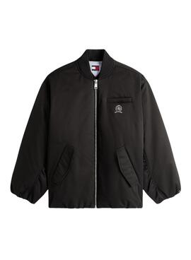 Bomber Tommy Jeans Longline noir pour femme.