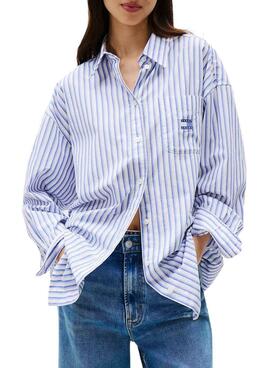 Chemise Tommy Jeans Badge Stripe bleue pour femme