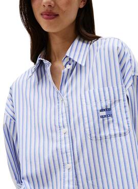 Chemise Tommy Jeans Badge Stripe bleue pour femme