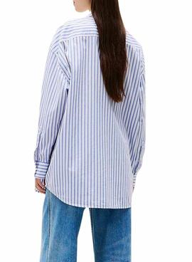 Chemise Tommy Jeans Badge Stripe bleue pour femme
