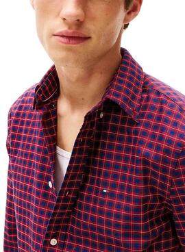 Chemise Tommy Hilfiger à carreaux rouge et bleu marine pour homme