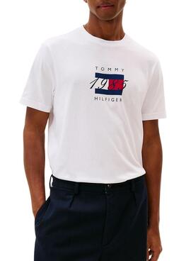 T-shirt Tommy Hilfiger Linear blanc pour homme.