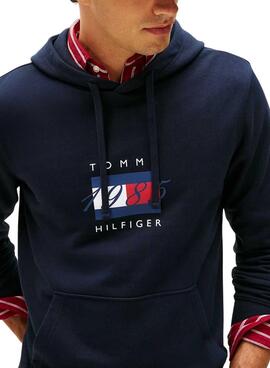 Sweat à capuche Tommy Hilfiger Linear marine pour homme