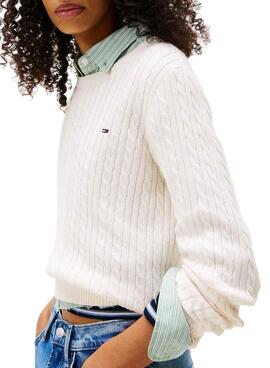 Maillot Tommy Jeans Cable blanc pour femme