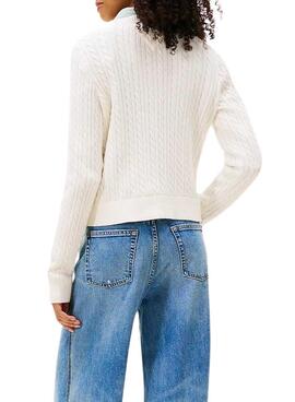 Maillot Tommy Jeans Cable blanc pour femme