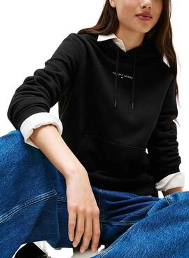 Sweat à capuche Tommy Jeans Linear noir pour femme.