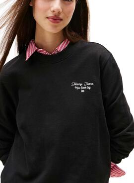 Sweat à capuche Tommy Jeans Ess Logo noir pour femme