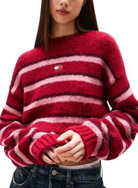 Maillot Tommy Jeans Fluffy à rayures rouges pour femme
