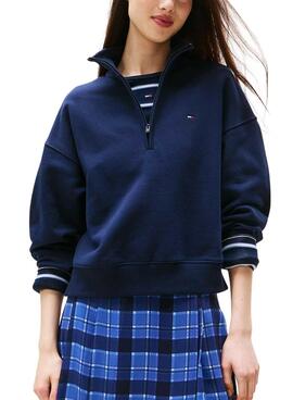 Sweat à capuche Tommy Jeans Boxy bleu pour femme