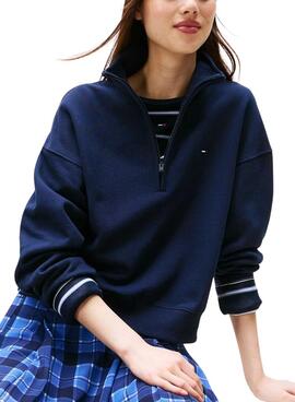 Sweat à capuche Tommy Jeans Boxy bleu pour femme